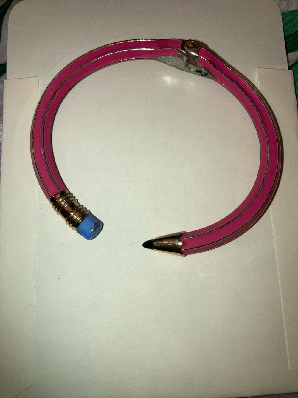 Betsey Johnson Pink Pencil Cuff Bracelet with Blue Eraser Accent